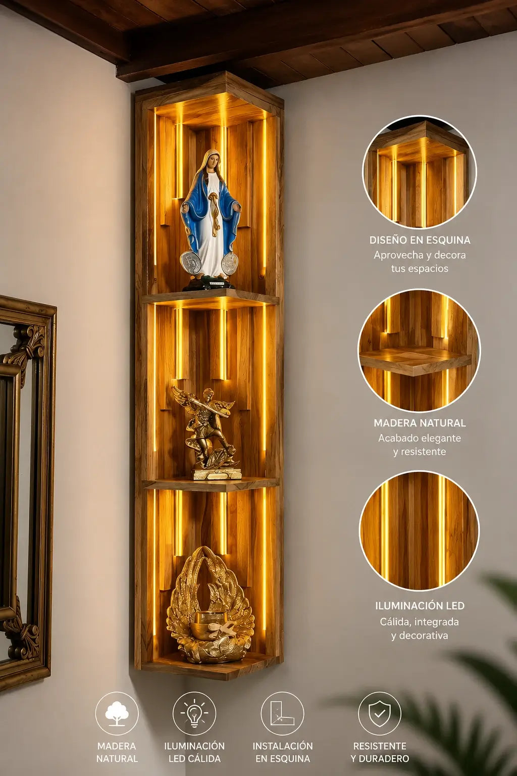 Altar Esquinero en Madera Nogal