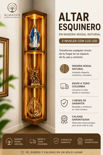 Altar Esquinero en Madera Nogal